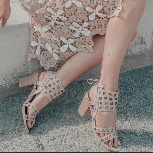 Urban Outfitters Shoes - NIB Cream Laser Cut Lace Up Back Block Heel Sandal